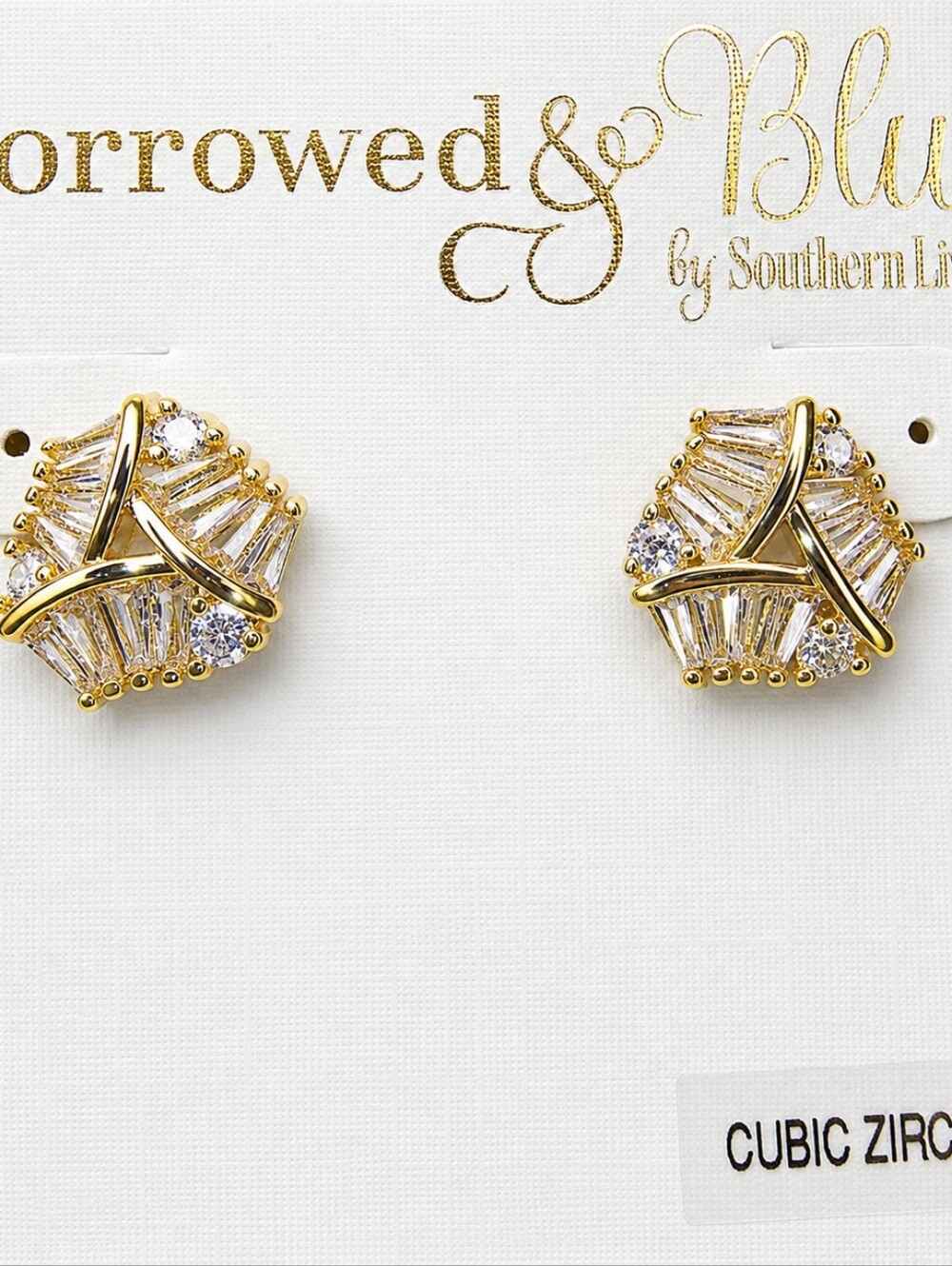 NWT Borrowed & Blue Gold Tone Cubic Zirconia Statement Earrings .50"